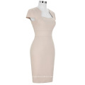 Grace Karin Señoras Sexy Khaki color de las caderas envuelto casquillo de manga retro vintage lápiz bodycon vestido CL008947-4